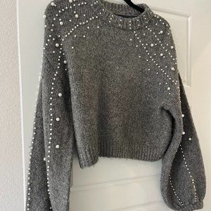 Zara Pearl-Embellished Sweater - Sz M